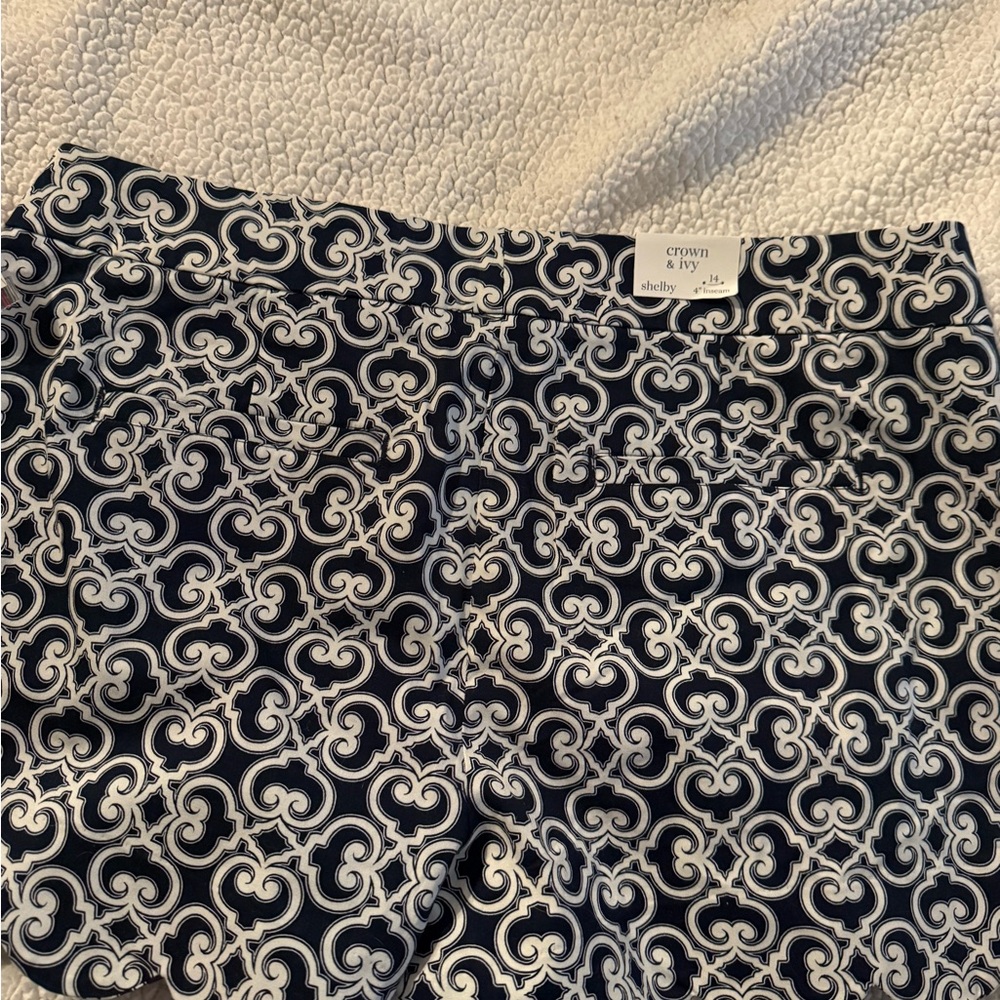crown & ivy Navy and White Geometric Shelby Shorts